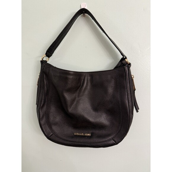 Michael Kors Julia Convertable Medium Shoulder Hobo Bag Black Leather - Picture 1 of 7